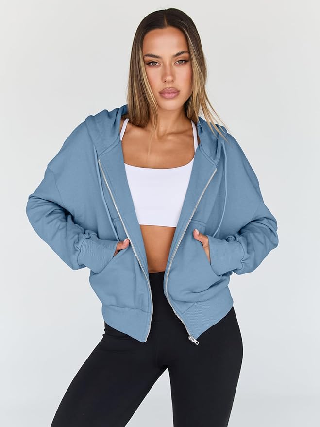 Trendy Queen Hoodies for Women Full Zip Up Cropped Sweatshirts Jackets Casual Comfy Gym Tops Fall Outfits Winter Clothes 2026