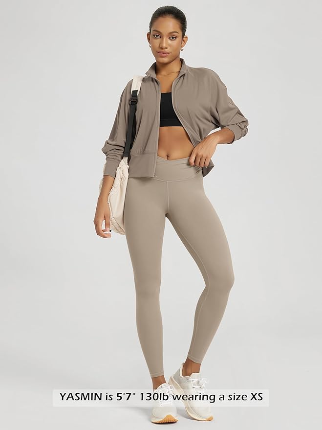 ODODOS Women's Cross Waist Yoga Leggings with Inner Pocket, 23"/25"/28" Gathered Crossover Workout Yoga Pants