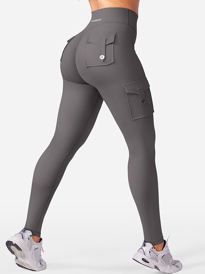 YEOREO CoreFlex Workout Cargo Leggings with Pockets for Women Hidden Scrunch Butt Lifting Leggings Gym Yoga Pants