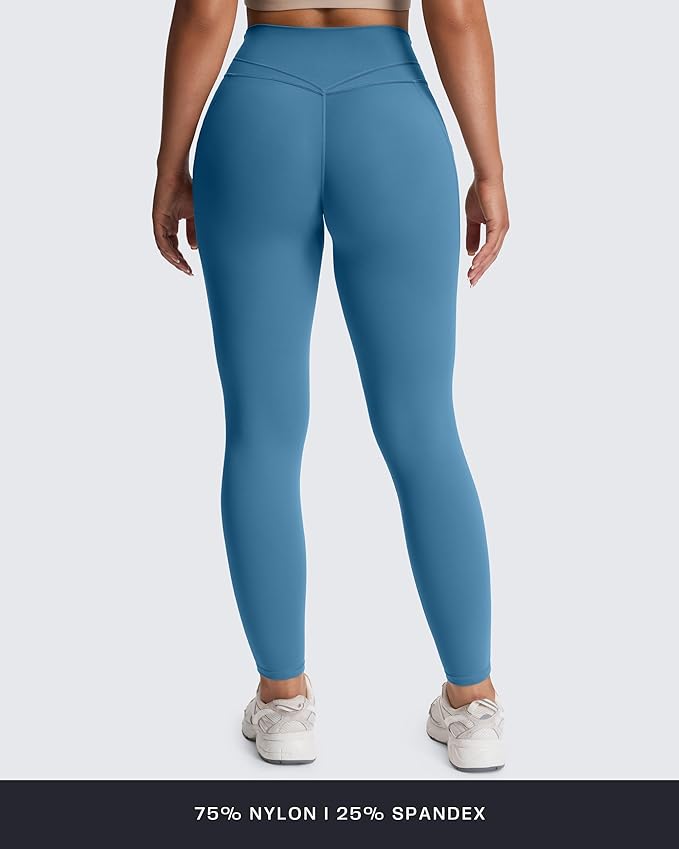 Aoxjox Women's Trinity High Waisted Yoga Pants with Pockets Cross-Waist Tummy Control Buttery Soft Workout Leggings 26"