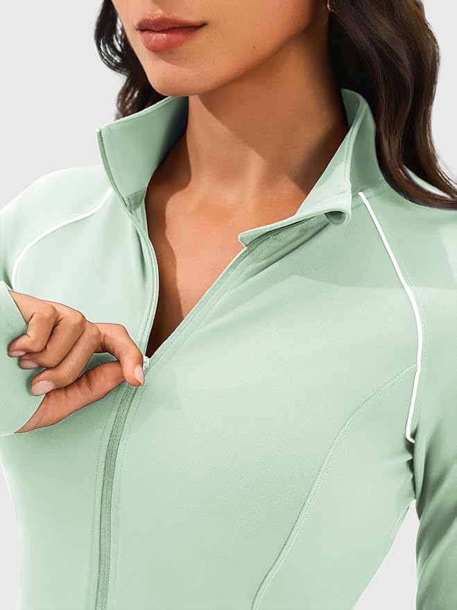 Cropped Workout Jackets for Women Running,Lightweight Yoga Tops Athletic Jacket Slim Fitted,Full Zip Up with Pockets