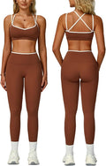 ABOCIW Two Piece Workout Sets for Women Color Block Strappy Sports Bra High Waist Leggings Yoga Pilates Outfits