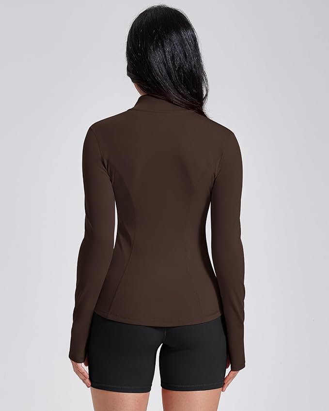 AVGO Womens Workout Jackets Lightweight Athletic Zip Up Jacket Slim Fit Running Gym Top with Pockets & Thumb Holes