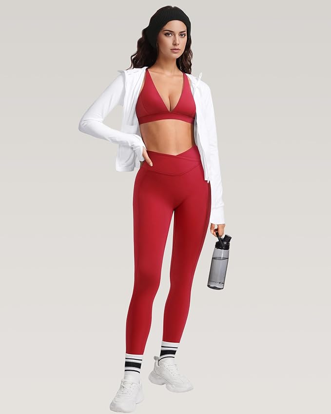 RXRXCOCO 2 Piece Workout Sets for Women Strappy Sports Bra Booty Leggings with Pockets Yoga Gym Outfits