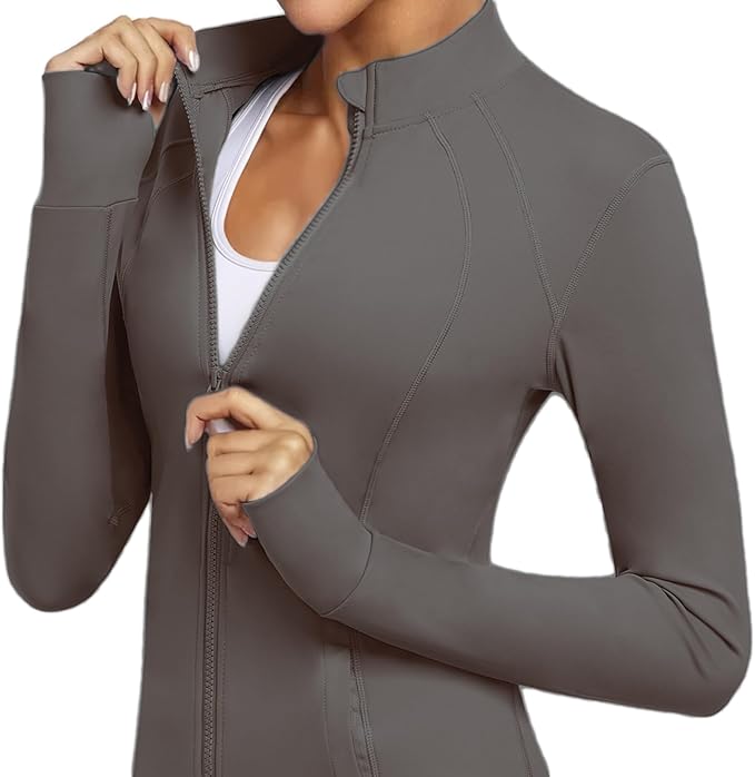 Women's Athletic Full Zip Lightweight Workout Jacket With Pockets Running Slim Fit Yoga Sportwear With Thumb Holes
