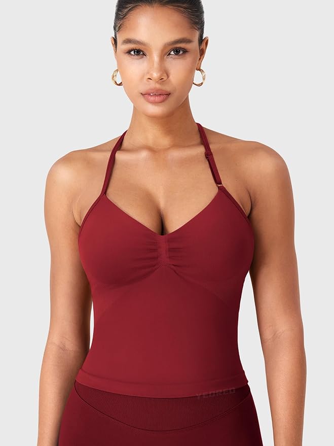 YEOREO SoftHue Impact Longline Strappy Top Women's Halter Workout Tank Tops Backless Gym Longline with Adjustable Strap
