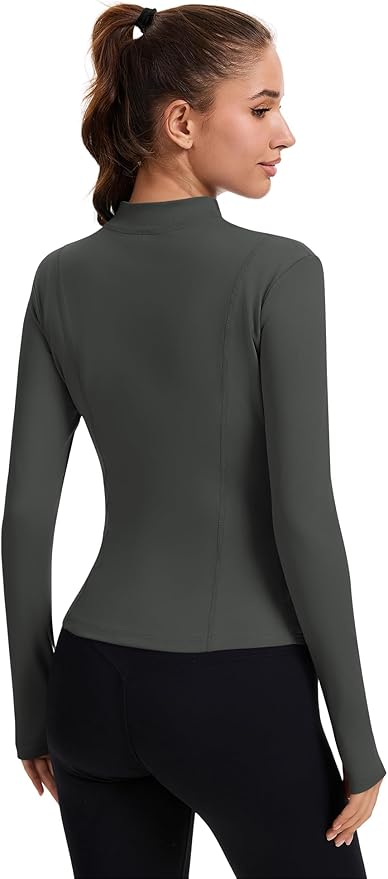 Rapbin Women's Full Zip Workout jackets Runing Slim Fit Athletic Tops With Thumb Holes