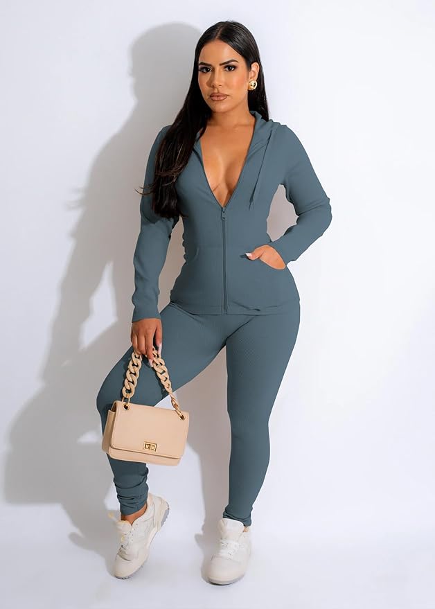 YeGine Women 2 Piece Outfits Long Sleeve Tracksuit Bodycon Matching Sets Hoodie Jacket Jogging Suit