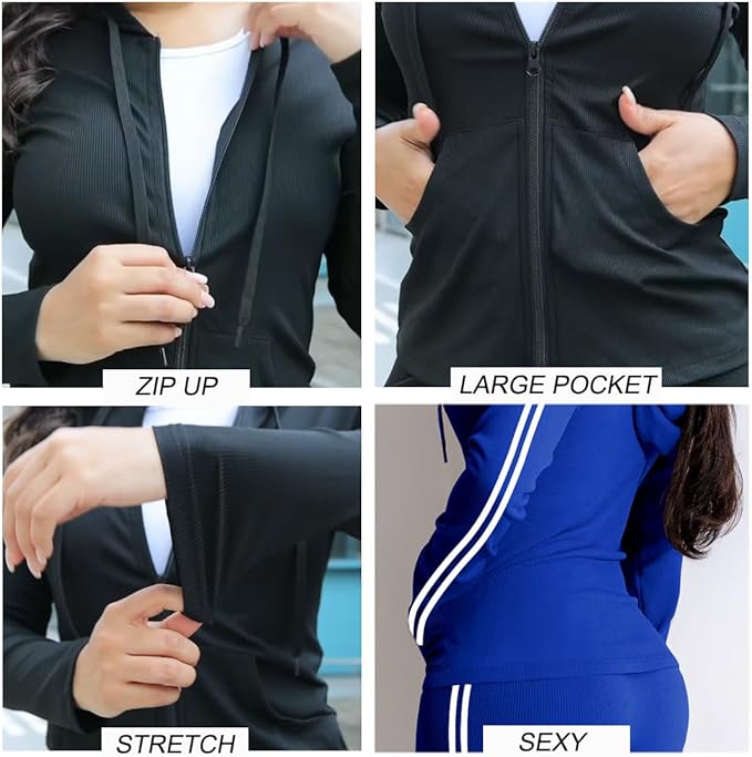 YeGine Women 2 Piece Outfits Long Sleeve Tracksuit Bodycon Matching Sets Hoodie Jacket Jogging Suit