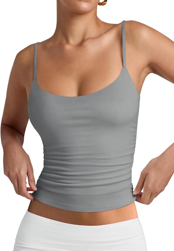 PINKMSTYLE Women's Basic Double Lined Scoop Neck Tank Tops Adjustable Cami Tank Summer Sleeveless Tops