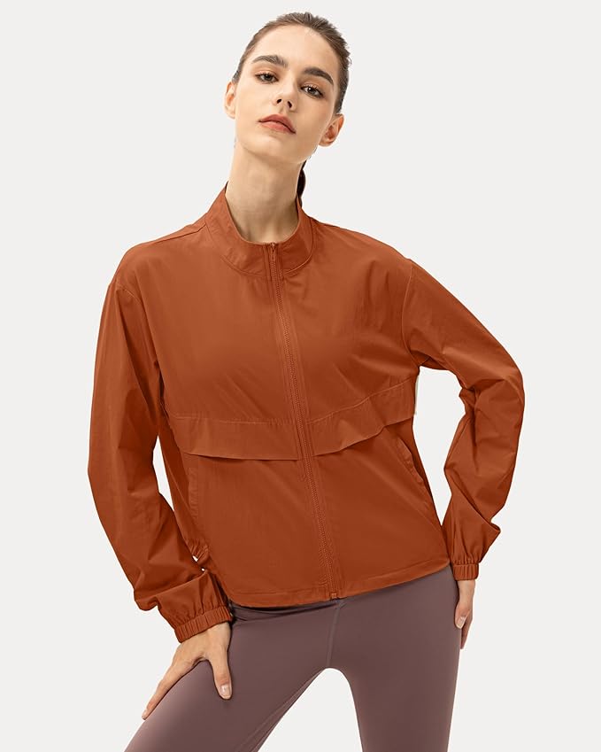 Locachy Women's Lightweight Zip Up Athletic Jacket Stand Collar Windproof Sun Protection Workout Outdoor Jacket