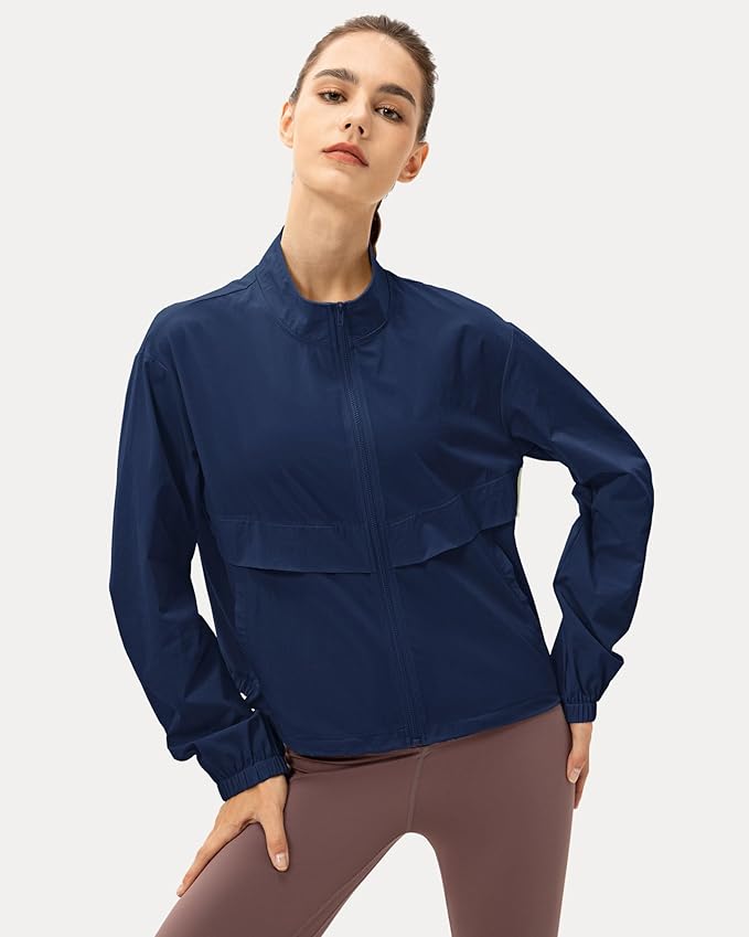 Locachy Women's Lightweight Zip Up Athletic Jacket Stand Collar Windproof Sun Protection Workout Outdoor Jacket