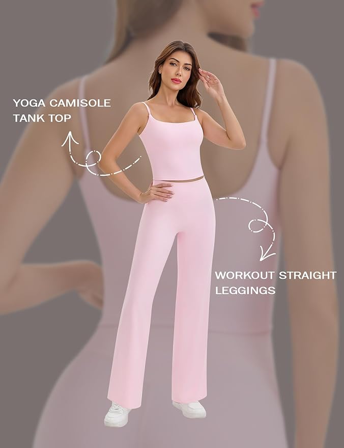 Ieumaz Strappy Crop Top for Women Scoop Neck Longline Gym Workout Sports Bras Built in Removable Pads Yoga Camisole Tank Top