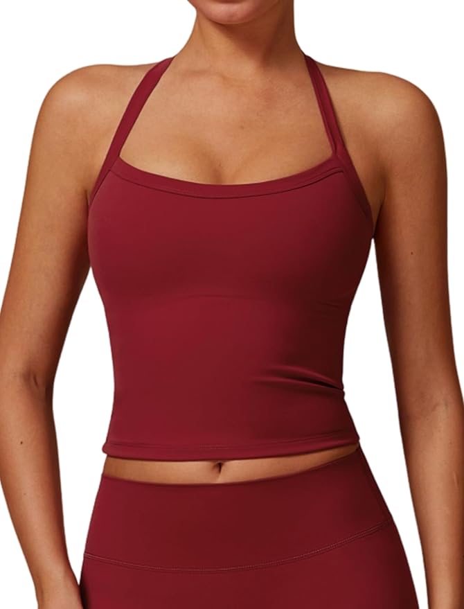 QBGJTD Womens Longline Sports Bras Cross Back Active Gym Yoga Padded Workout Crop Tank Top with Built in Bra