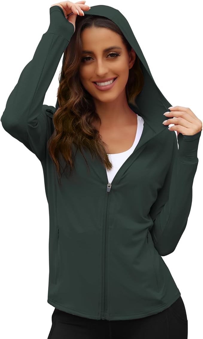 We1Fit Women's UPF 50+ Sun Protection Jacket Hoodie Sun Shirts Hiking Running Athletic Shirt