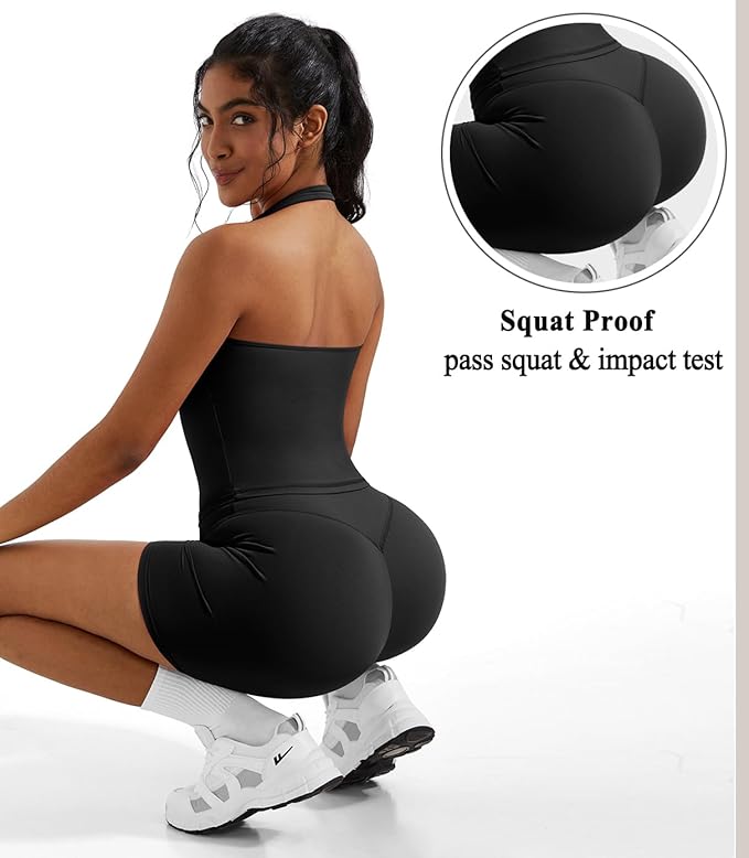 OMKAGI 2 Piece Workout Sets for Women Halter Sports Bra Tank Gym Biker Shorts Outfits