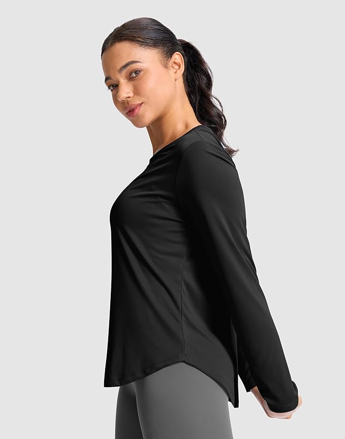 SANTINY Lightweight Long Sleeve Workout Tops for Women Breathable Gym Yoga Athletic Running Hiking Top UPF 50+ Sun Shirts