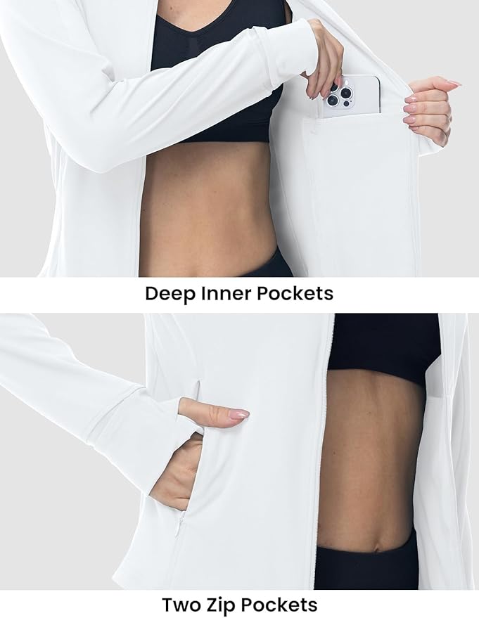 BGOWATU Women's Workout Athletic Jacket Full Zip Running Jackets Gym Yoga Track Tops with Pockets Thumb Hole