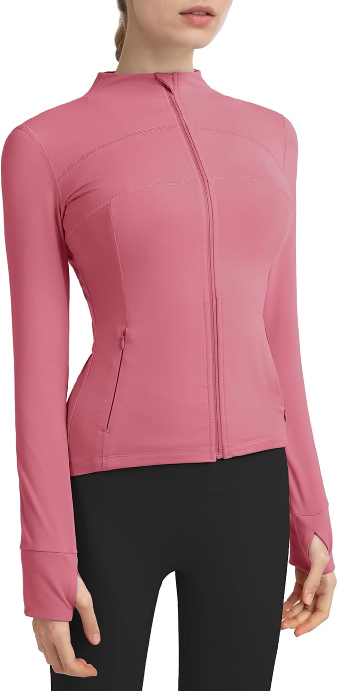 Gacaky Women's Slim Fit Workout Running Track Jackets Full Zip-up Yoga Athletic Jacket with Thumb Holes