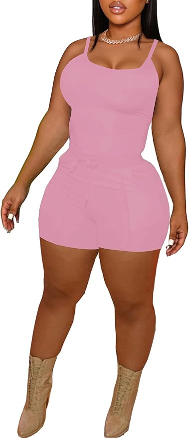 HBQ Women 2 Piece Outfits Sleeveless Tank Tops Biker Short Workout Jogger Sets Summer