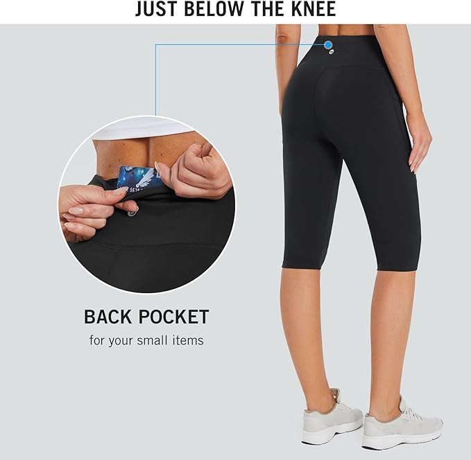 baleaf Women's Capri Leggings with Pockets High Waisted Knee Length Capris Stretch for Casual Yoga Pants Workout Exercise