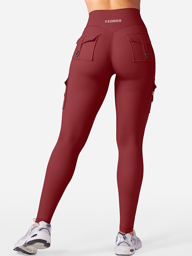 YEOREO CoreFlex Workout Cargo Leggings with Pockets for Women Hidden Scrunch Butt Lifting Leggings Gym Yoga Pants