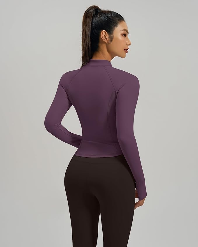 Gacaky Womens Cropped Workout Running Jackets Lightweight Slim Fit Athletic Yoga Jacket Full Zip Tops with Pocket