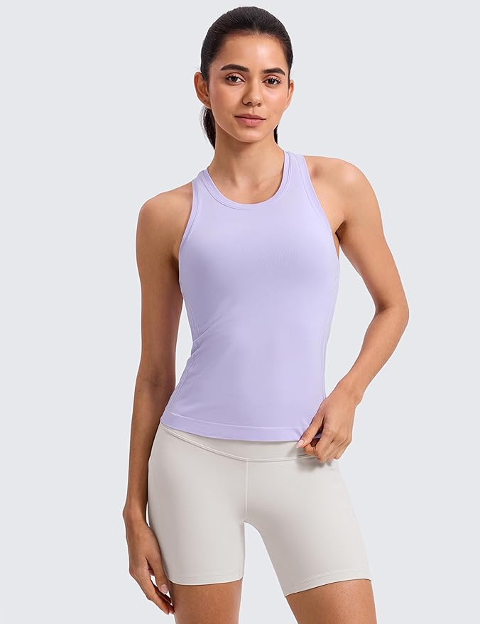 CRZ YOGA Seamless Workout Tank Tops for Women - Athletic Running Gym Sleeveless Shirts Crewneck Racerback Breathable