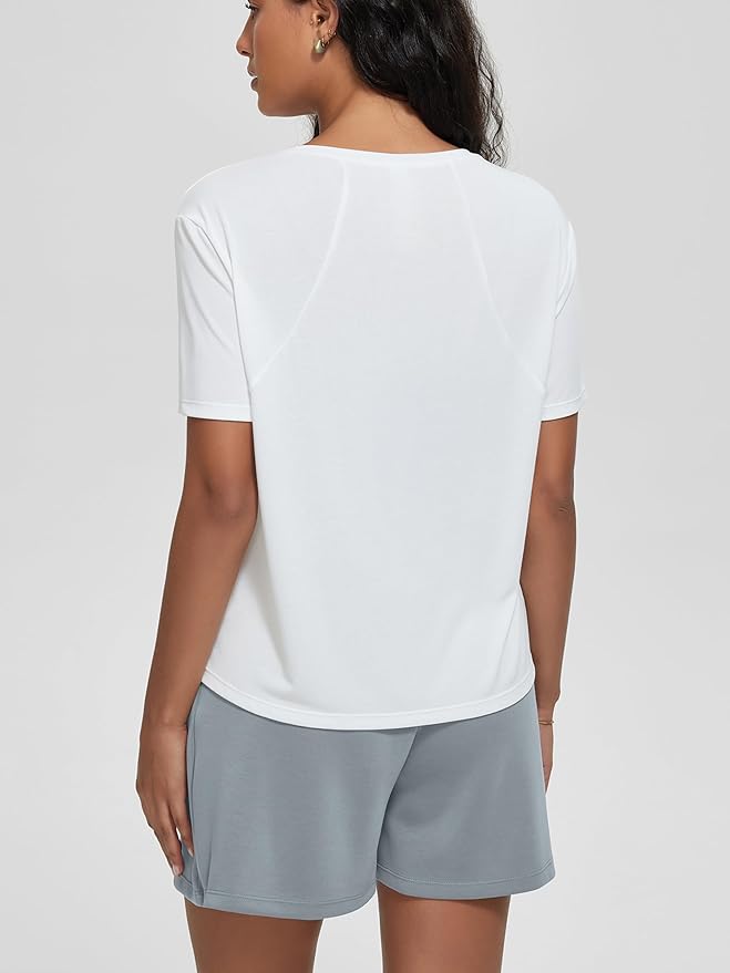 ODODOS Modal Soft Short Sleeve Shirts for Women Crew Neck Yoga Tee Casual Workout Tops