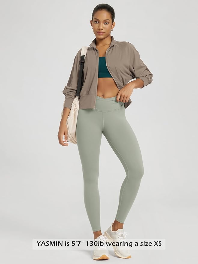 ODODOS Women's Cross Waist Yoga Leggings with Inner Pocket, 23"/25"/28" Gathered Crossover Workout Yoga Pants