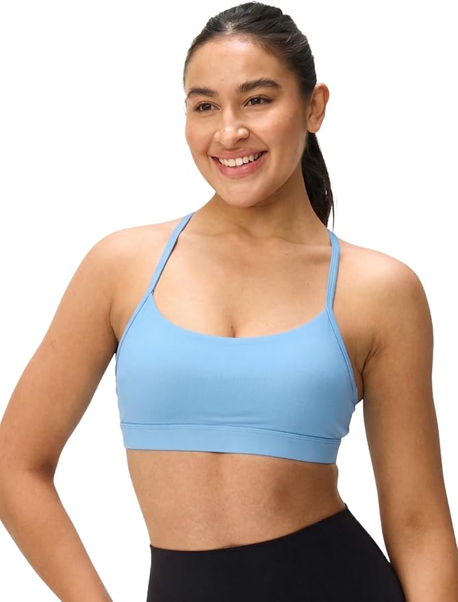 Womens Y Back Padded Sports Bra Strappy U Neck Butter Soft Low Impact Workout Bras Yoga Pilates Walking