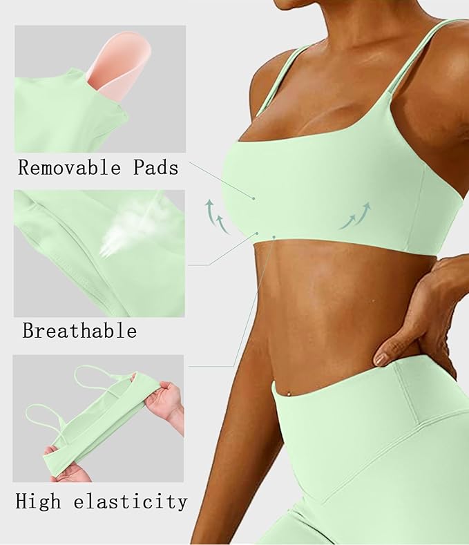 Comper Women's Sports Bra with Thin Straps Stretchy Wirefree Workout Bras Lightweight Workouts Bralette with Removable Pads