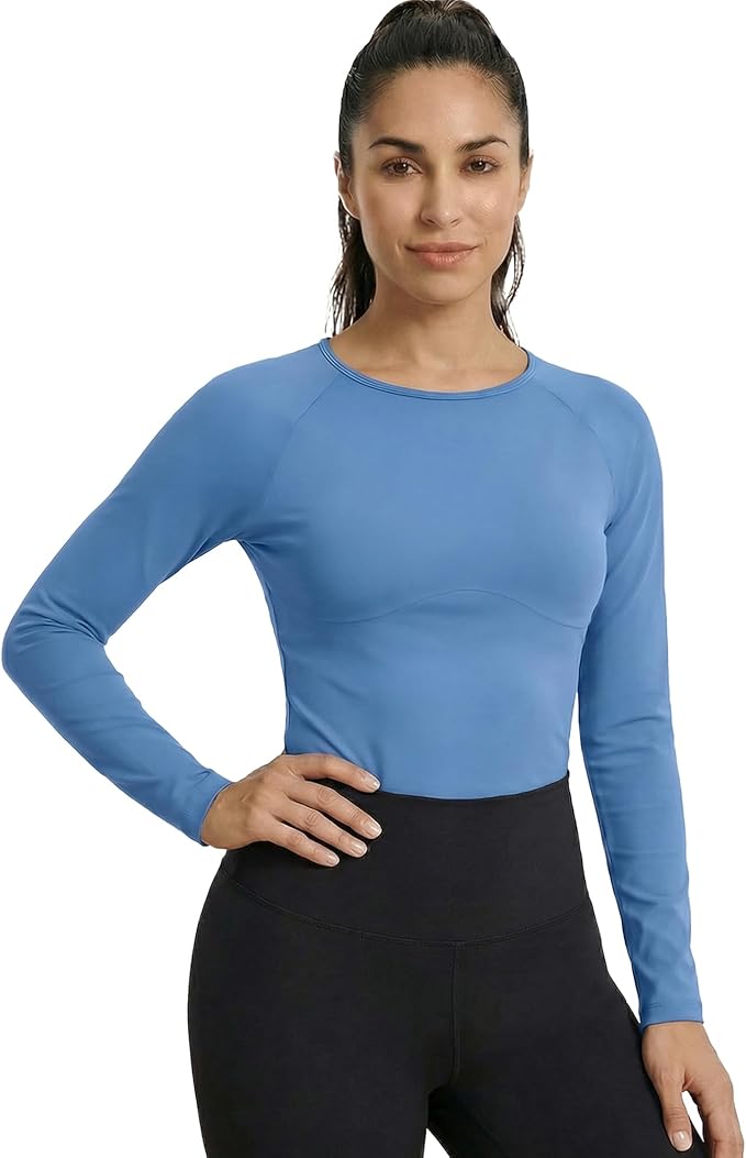 Zengjo Women's Long Sleeve Workout Tops Fitted Silky Cooling Athletic Performance Shirts Moisture Wicking for Yoga Gym