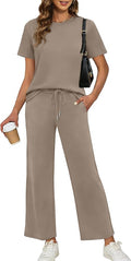 XIEERDUO Women's Side Slit Lounge Sets 2026 Fashion 2 Piece Travel Outfits Cozy Loungewear Wide Leg Tracksuits S-3XL