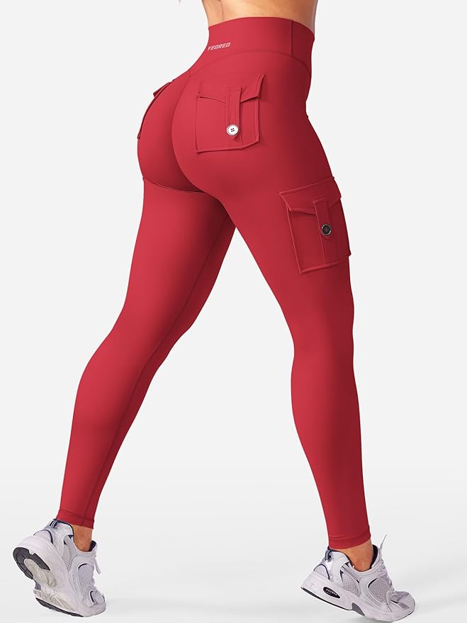 YEOREO CoreFlex Workout Cargo Leggings with Pockets for Women Hidden Scrunch Butt Lifting Leggings Gym Yoga Pants
