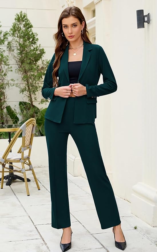 Women's 2 Piece Suits Business Casual Outfits Long Sleeve Solid Blazer with Pants Professional Office Work Sets