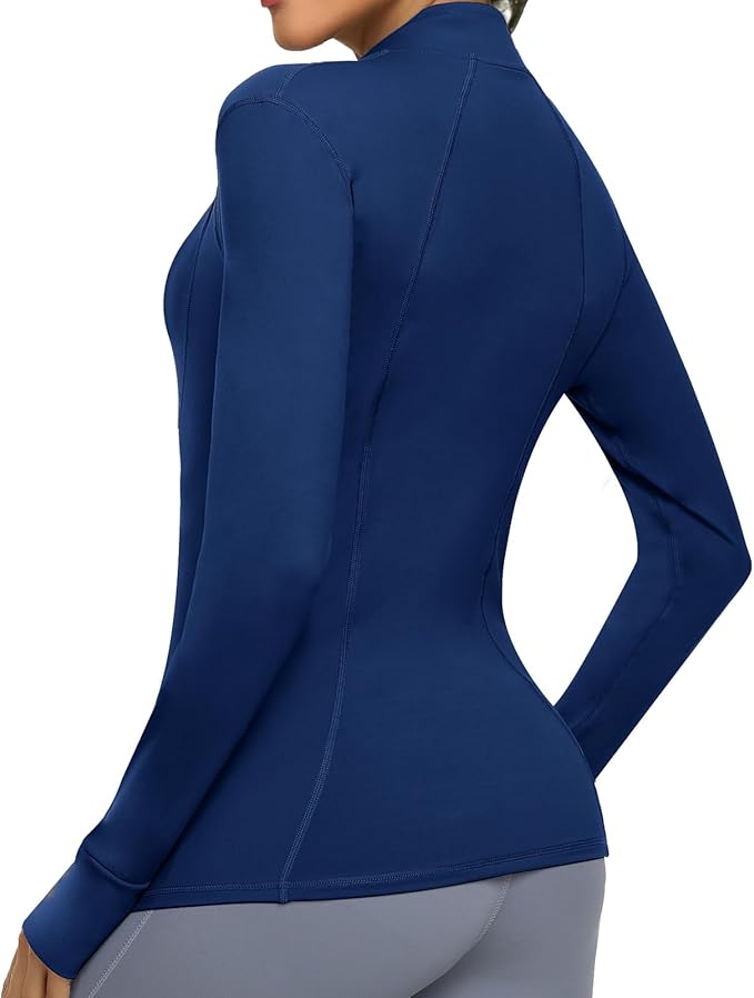 Women's Athletic Full Zip Lightweight Workout Jacket With Pockets Running Slim Fit Yoga Sportwear With Thumb Holes