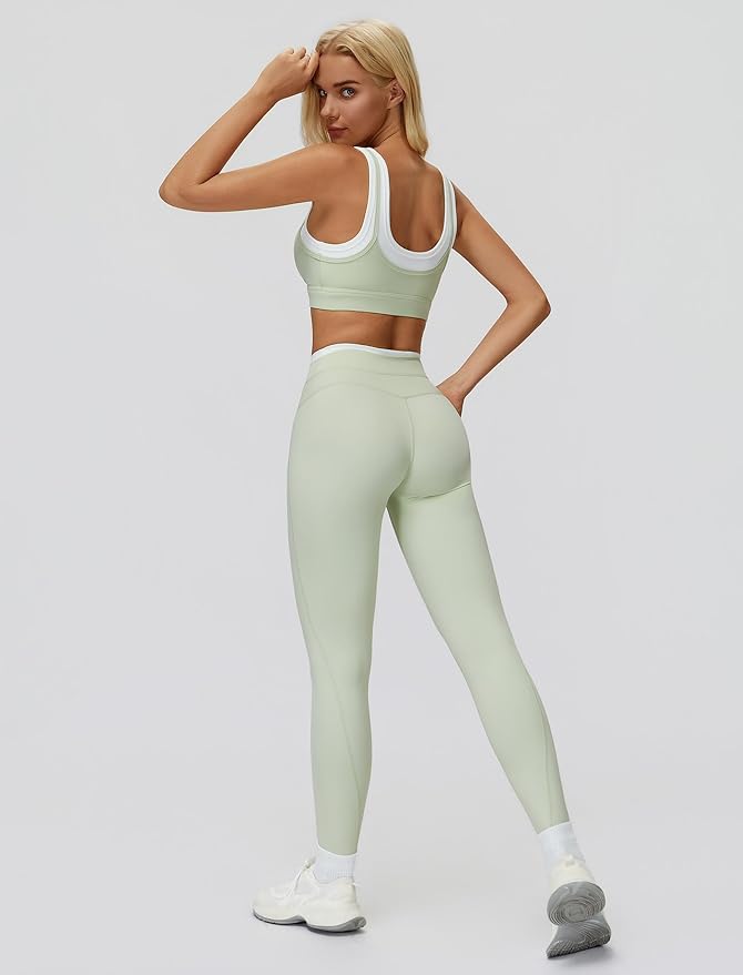 ABOCIW Two Piece Workout Sets for Women Layer Sports Bra Tummy Control High Wait Leggings Gym Yoga Outfits