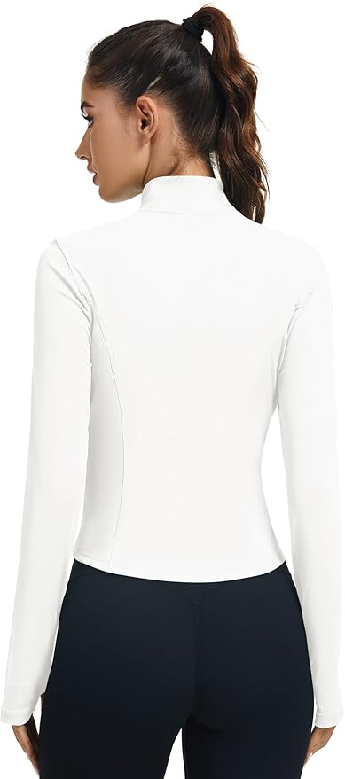 LOMON Women's Athletic Jackets Cropped Long Sleeve Workout Tops Yoga Zip Up Jackets Gym Tops Golf Shirts