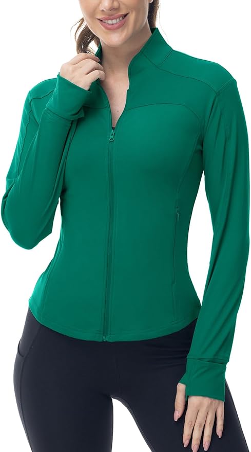 BGOWATU Women's Workout Jacket Lightweight Zip up Running Athletic Jackets with Thumb Holes