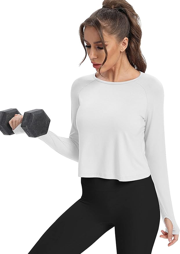 Bestisun Long Sleeve Athletic Workout Shirts Sports Yoga Gym Crop Tops for Women