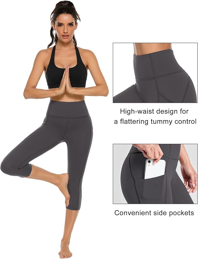 Stelle Women's Capri Yoga Pants with Pockets Essential High Waisted Leggings for Workout