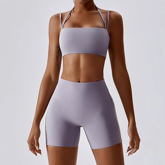 IMEKIS Women's Workout Sets 2 Piece Yoga Outfit High Waisted Biker Shorts Leggings Sports Bra Gym Fitness Clothes Tracksuit