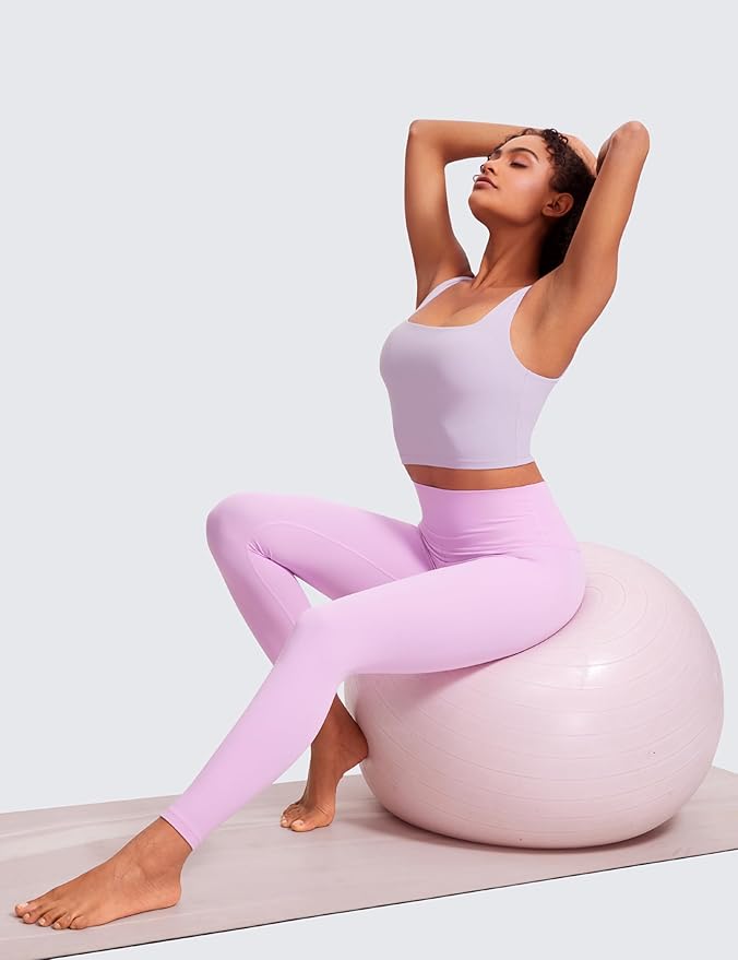 CRZ YOGA Butterluxe Square Neck Crop Tank Tops for Women - Workout Longline Sports Bras Padded Yoga Camisole