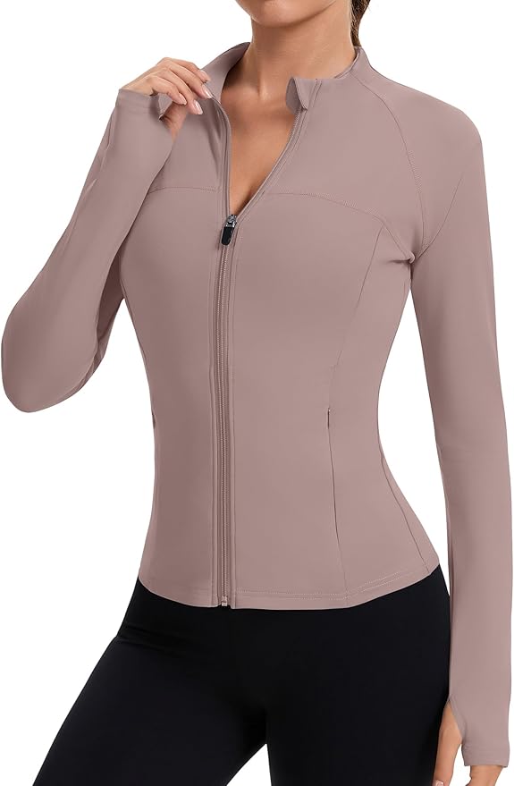 Rapbin Women's Full Zip Workout jackets Runing Slim Fit Athletic Tops With Thumb Holes
