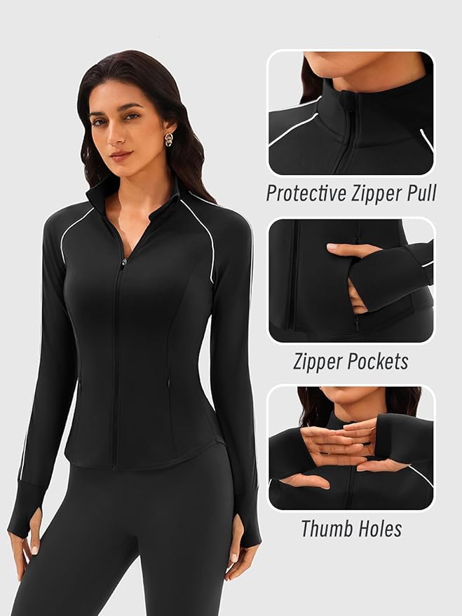 Cropped Workout Jackets for Women Running,Lightweight Yoga Tops Athletic Jacket Slim Fitted,Full Zip Up with Pockets