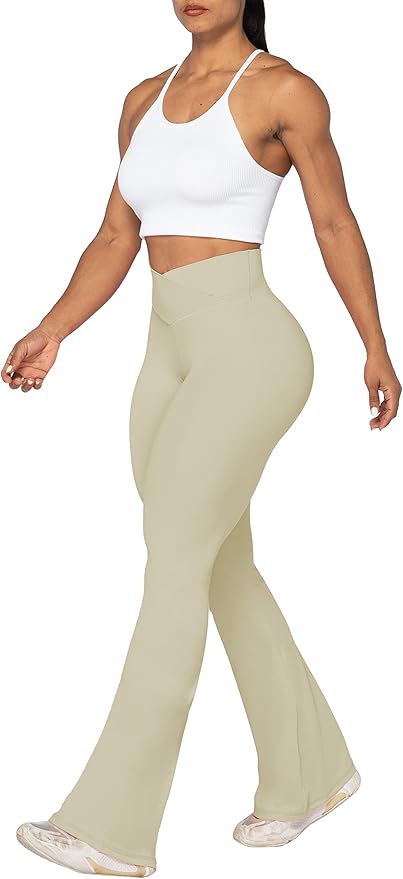 Sunzel Flare Leggings, Crossover Yoga Pants with Tummy Control, High-Waisted and Wide Leg