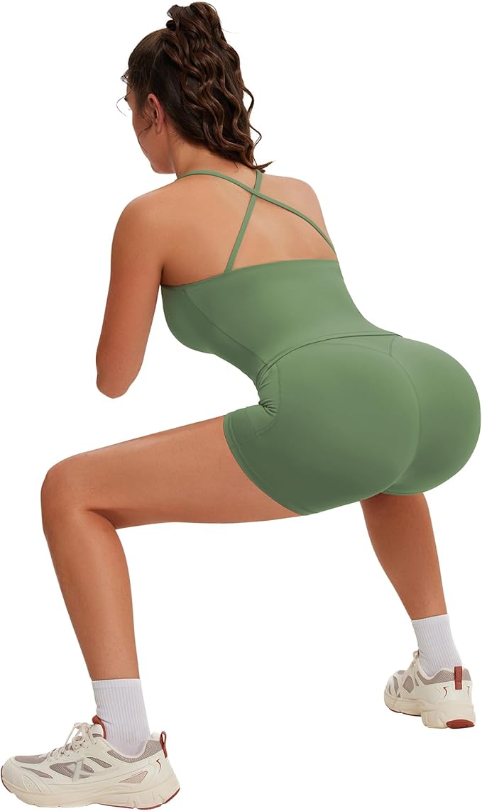 OMKAGI Workout Sets for Women Cute Spaghetti Strap Tank Tops Booty Shorts Outfits with Pockets