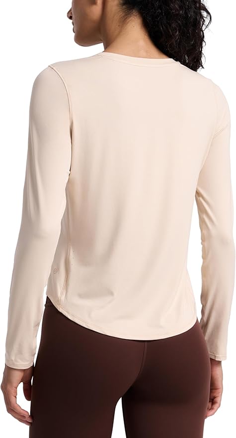 CRZ YOGA Lightweight Workout Long Sleeve Shirts for Women - Gym Running Fall Athletic Training T-Shirts High Neck Tops