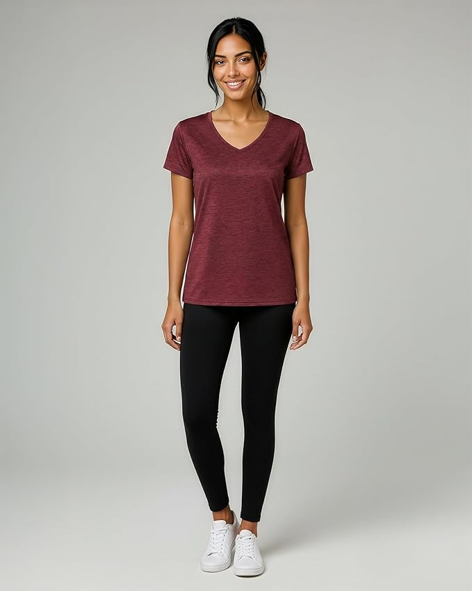 Real Essentials 5 Pack: Women's Dry-Fit Short Sleeve V Neck T Shirt Workout Fitness Yoga Top Tee (Available in Plus Size)